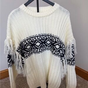 Altr’d State Cream/Navy fringe sleeve sweater